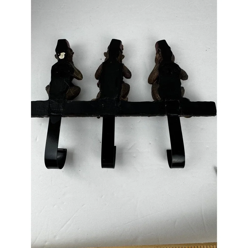 Three Wise Monkeys Wall Coat Rack See Hear Speak No Evil Fez Hat Resin 10.5in